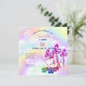 Schattigee kleurrijke Unicorns Rainbow Verjaardags Kaart (Staand voorkant)