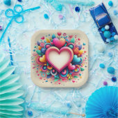 Schattigee kleurrijke Valentijnsdag Papieren Bordje (Feest)