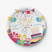 Schattigee kleurrijke verjaardagsfeest aangepaste papieren bordje (Voorkant)