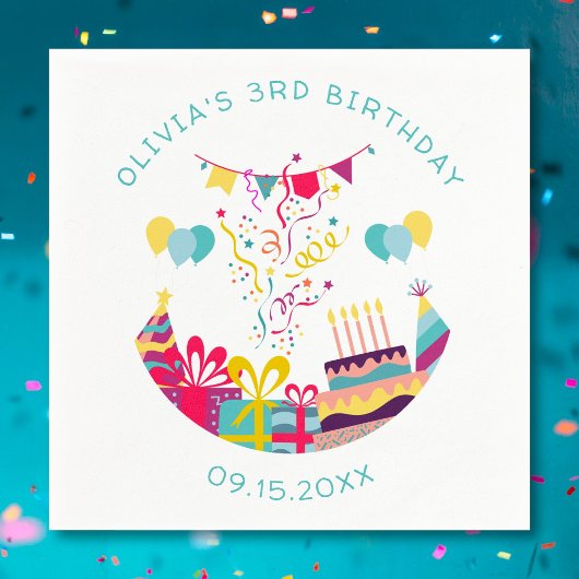 Schattigee kleurrijke verjaardagsfeest aangepaste servet