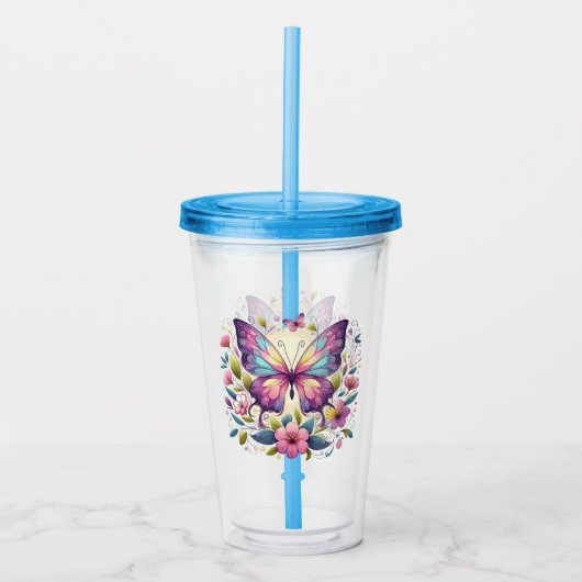 Schattigee, kleurrijke vlinder acryl drinkbeker (Voorkant)