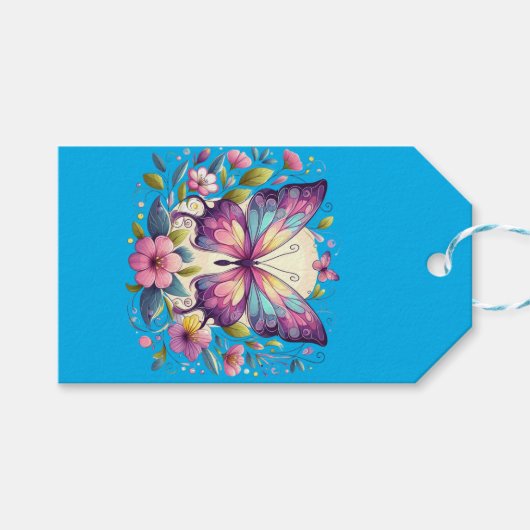 Schattigee, kleurrijke vlinder cadeaulabel (Voorkant (Horizontaal))