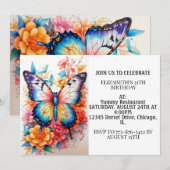 Schattigee kleurrijke vlinder happy birthday party kaart (Voorkant / Achterkant)