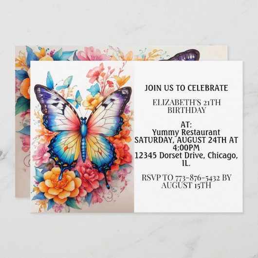 Schattigee kleurrijke vlinder happy birthday party kaart (Voorkant / Achterkant)