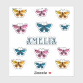 Schattigee kleurrijke vlinder meisjesnaam sticker (Vel)