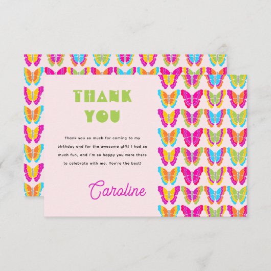 Schattigee Kleurrijke Vlinders Meisje 4e Verjaarda Bedankkaart (Voorkant / Achterkant)