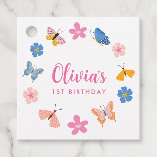 Schattigee kleurrijke vlinders verjaardagsfeestje bedankjes labels (Voorkant)