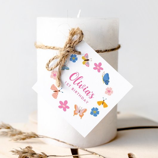 Schattigee kleurrijke vlinders verjaardagsfeestje bedankjes labels