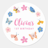 Schattigee kleurrijke vlinders verjaardagsfeestje ronde sticker (Voorkant)