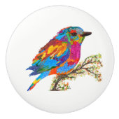 Schattigee & Kleurrijke Vogel op een Branch Deurkn Keramische Knop (Voorkant)