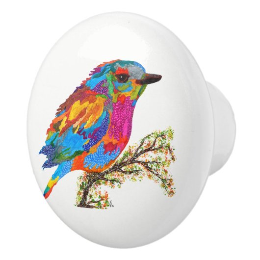 Schattigee & Kleurrijke Vogel op een Branch Deurkn Keramische Knop (Rechts)
