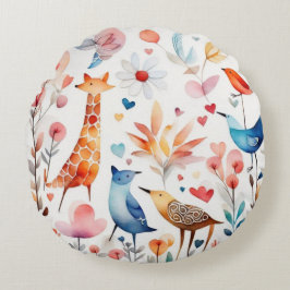 Schattigee kleurrijke vogeldieren bloemen Rond Kus Rond Kussen
