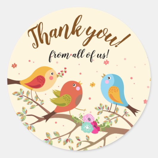 Schattigee kleurrijke vogeltjes dank je ronde sticker (Voorkant)