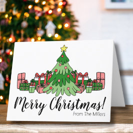 Schattigee kleurrijke vrolijke kerstboom feestdagen kaart