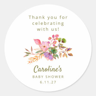 Schattigee Kleurrijke Waterverf Bloemen Baby showe Ronde Sticker