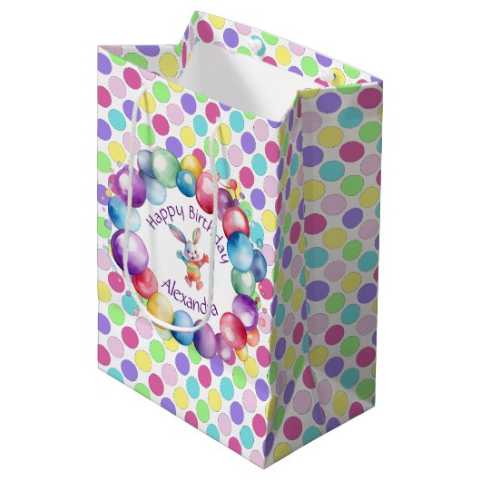 Schattigee Kleurrijke Waterverf Bunny en Polka Dot Medium Cadeauzakje (Voorkant Gekanteld)