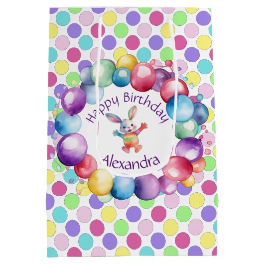 Schattigee Kleurrijke Waterverf Bunny en Polka Dot Medium Cadeauzakje (Achterkant)