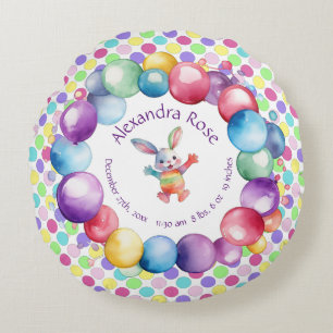 Schattigee Kleurrijke Waterverf Bunny en Polka Dot Rond Kussen