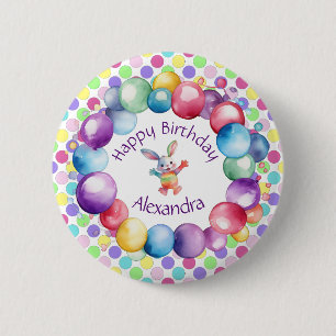 Schattigee Kleurrijke Waterverf Bunny en Polka Dot Ronde Button 5,7 Cm