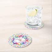 Schattigee Kleurrijke Waterverf Bunny en Polka Dot Ronde Kartonnen Onderzetter (Insitu)