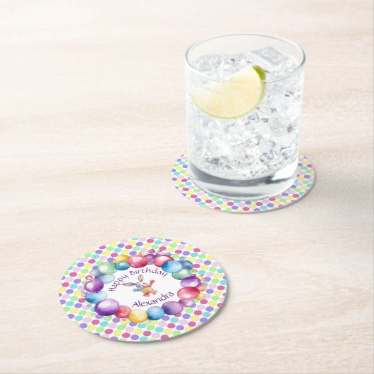 Schattigee Kleurrijke Waterverf Bunny en Polka Dot Ronde Kartonnen Onderzetter (Insitu)