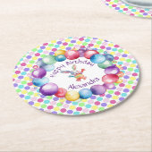 Schattigee Kleurrijke Waterverf Bunny en Polka Dot Ronde Kartonnen Onderzetter (Gebogen)