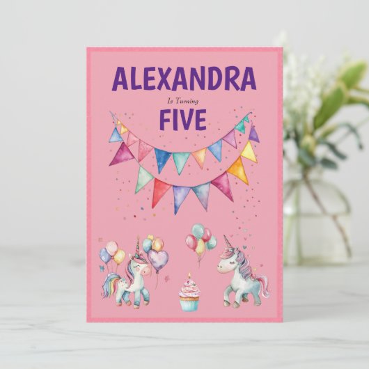 Schattigee Kleurrijke Waterverf Eenhoorn Verjaarda Kaart (Staand voorkant)