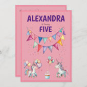 Schattigee Kleurrijke Waterverf Eenhoorn Verjaarda Kaart (Voorkant / Achterkant)