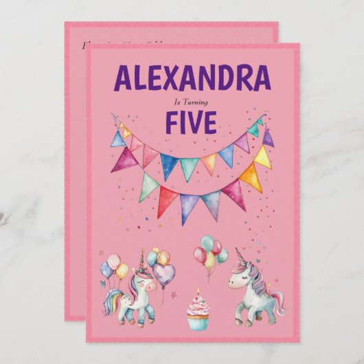 Schattigee Kleurrijke Waterverf Eenhoorn Verjaarda Kaart (Voorkant / Achterkant)