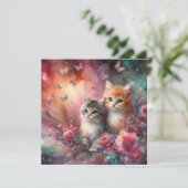 Schattigee Kleurrijke Waterverf Katten Bloemen Val Feestdagenkaart (Staand voorkant)