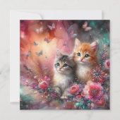 Schattigee Kleurrijke Waterverf Katten Bloemen Val Feestdagenkaart (Voorkant)