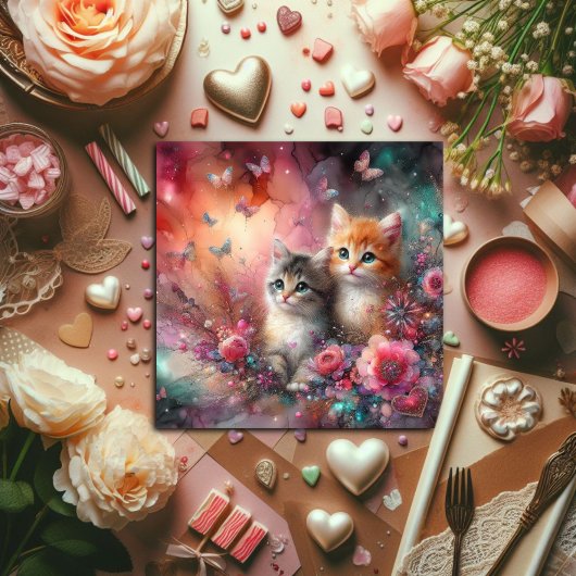 Schattigee Kleurrijke Waterverf Katten Bloemen Val Feestdagenkaart