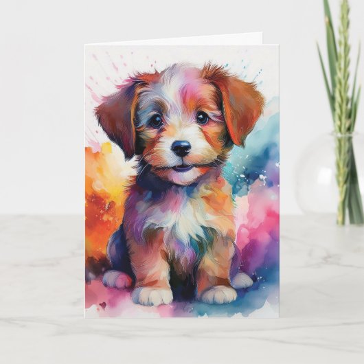 Schattigee Kleurrijke Waterverf Puppy Blank Kaart (Voorkant)