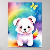 Schattigee Kleurrijke Waterverf puppy hond Kinder Poster (Voorkant)