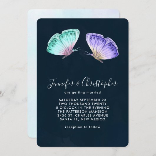 Schattigee Kleurrijke Waterverf Vlinders Bruiloft Kaart (Voorkant / Achterkant)