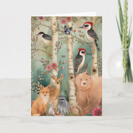 Schattigee kleurrijke Waterverf Woodland Animals B Kaart
