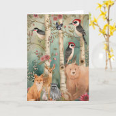 Schattigee kleurrijke Waterverf Woodland Animals B Kaart (Gele Bloem)