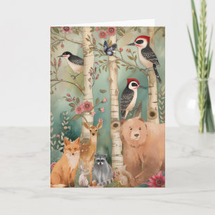 Schattigee kleurrijke Waterverf Woodland Animals B Kaart