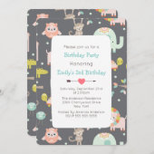 Schattigee kleurrijke wilde dieren verjaardagsfees kaart (Voorkant / Achterkant)