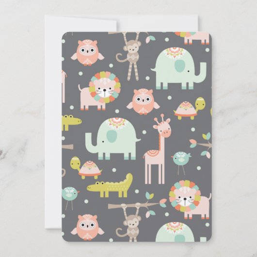 Schattigee kleurrijke wilde dieren verjaardagsfees kaart (Achterkant)