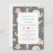 Schattigee kleurrijke wilde dieren verjaardagsfees kaart (Voorkant)