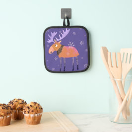 Schattigee kleurrijke winter eland oven Mitt Pannenlap