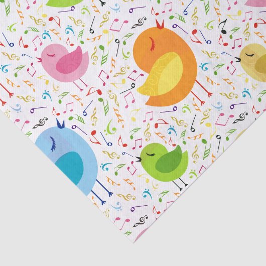 Schattigee kleurrijke zangvogels & Muzieknoten Pat Tissuepapier (Detail)