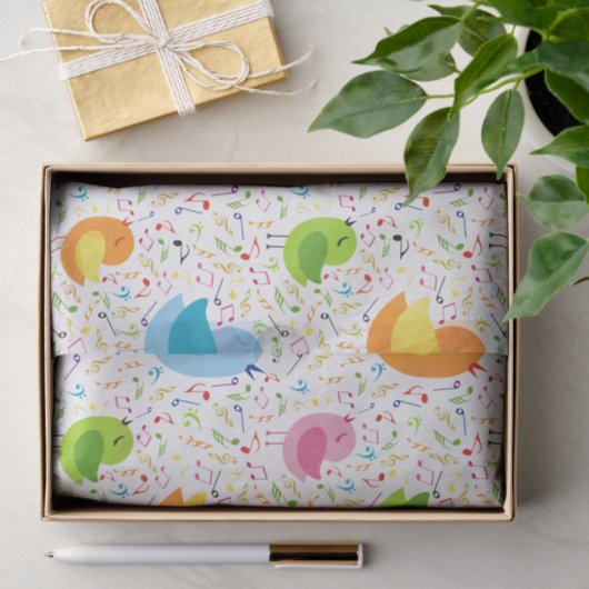 Schattigee kleurrijke zangvogels & Muzieknoten Pat Tissuepapier (Geschenk)