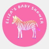 Schattigee Kleurrijke Zebra's Custom Baby shower Ronde Sticker (Voorkant)
