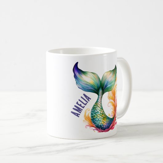 Schattigee kleurrijke zeemeermin oceaan meisjesnaa koffiemok (Voorkant rechts)