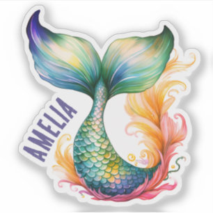 Schattigee kleurrijke zeemeermin oceaan meisjesnaa sticker