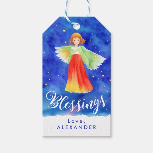 Schattigee kleurrijke zegeningen engel kerst Water Cadeaulabel (Voorkant)