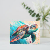 Schattigee Kleurrijke Zwemmen Zee Schildpad Briefkaart (Staand voorkant)