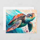 Schattigee Kleurrijke Zwemmen Zee Schildpad Briefkaart (Voorkant / Achterkant)